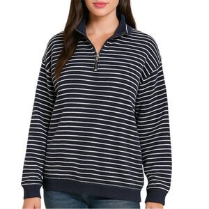 Bobby Jones Navy and White Striped Half-Zip Pullover L
